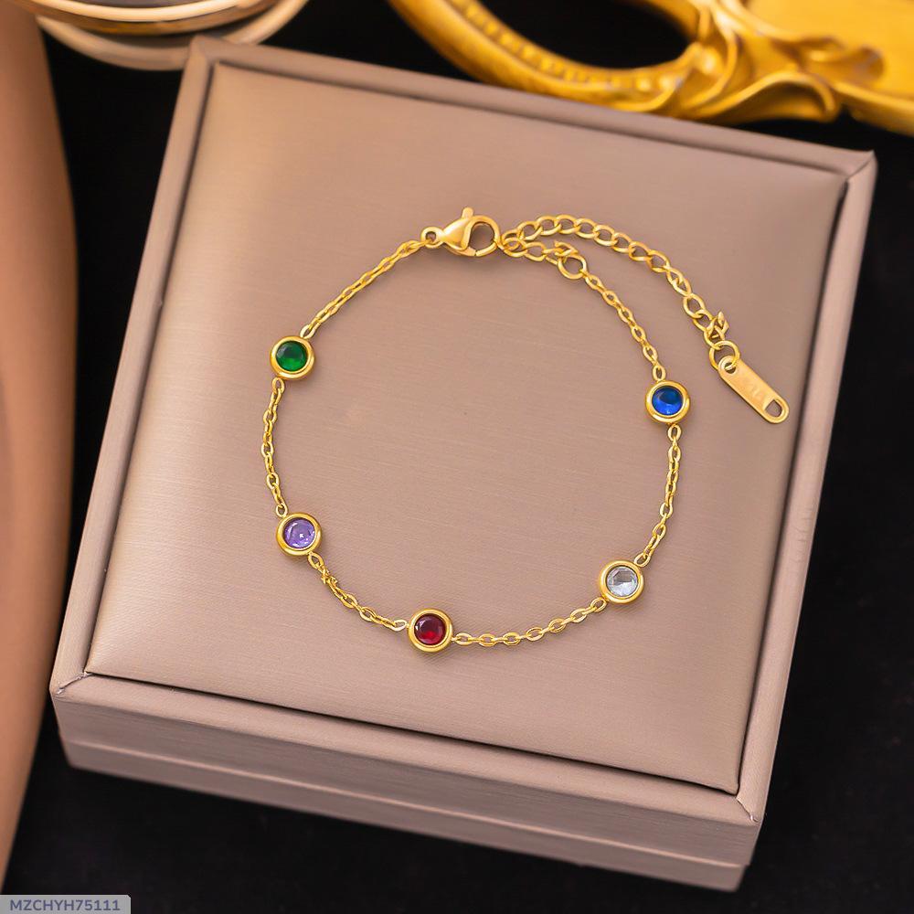 Michelle - Multi Colored Crystal Stainless Steel Chain Bracelet