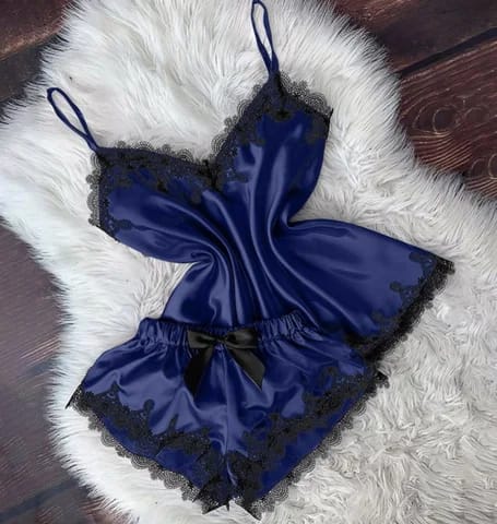 Women's Night Dress Silk Set 2 Sexy Piece Cami Shorts Satin Sleepwear Lace