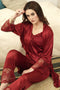 Lace Detailed 6-Piece Satin Nightgown Dressing Gown Nighty Set