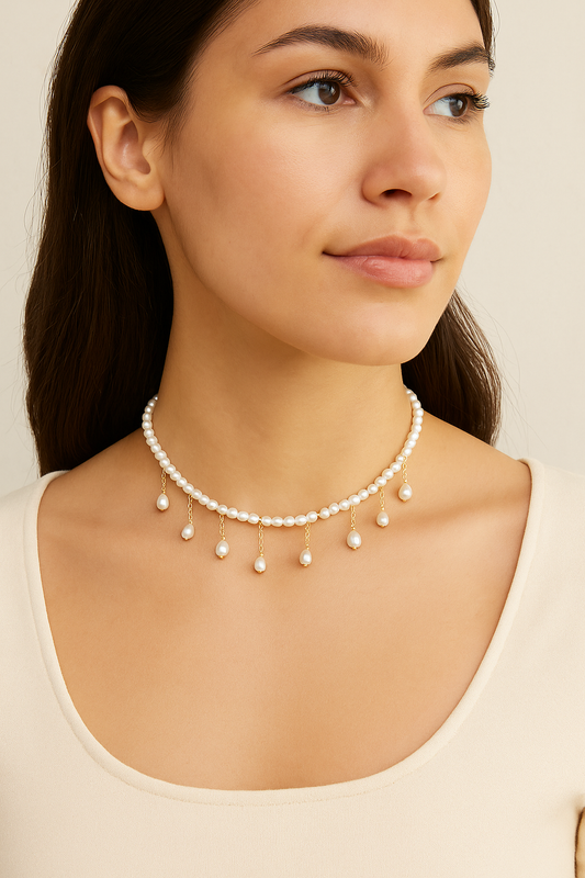 Elegant Pearl Drop Choker Necklace