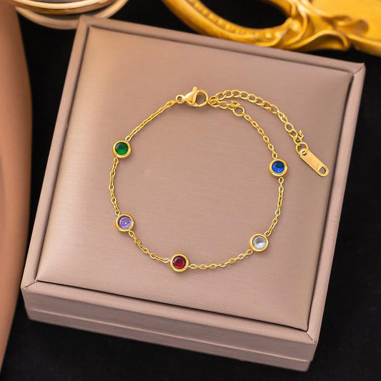 Michelle - Multi Colored Crystal Stainless Steel Chain Bracelet