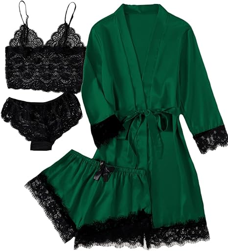 Women's Night Dress Silk Set 2 Sexy Piece Cami Shorts Satin Sleepwear Lace