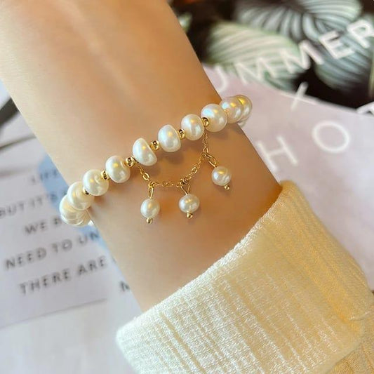 Golden Glow Pearl Charm Bracelet