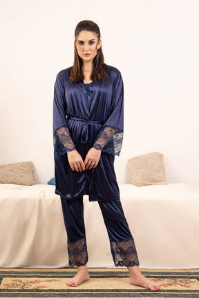 Lace Detailed 6-Piece Satin Nightgown Dressing Gown Nighty Set